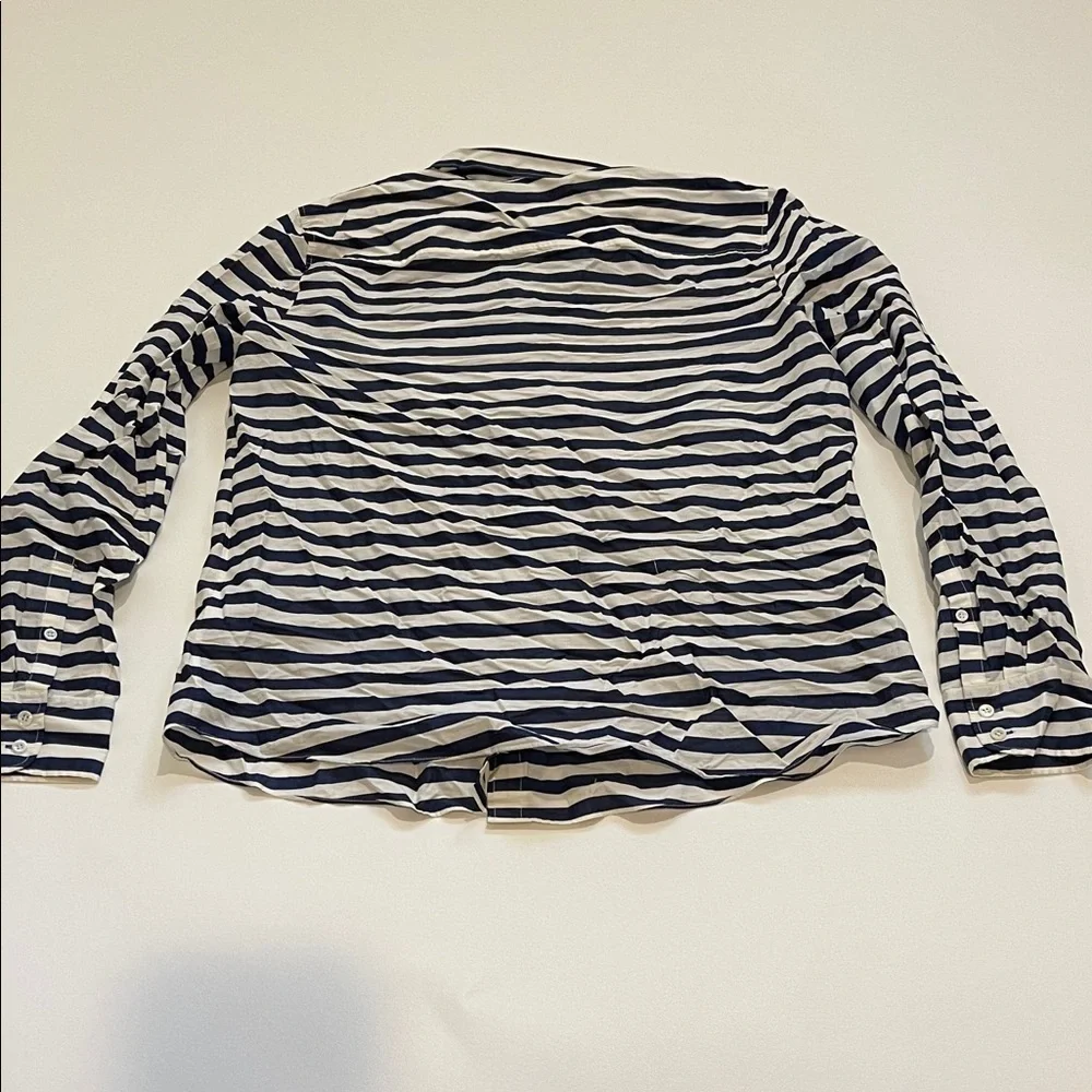 J. Crew Long Sleeve Navy and White Striped Button-Up